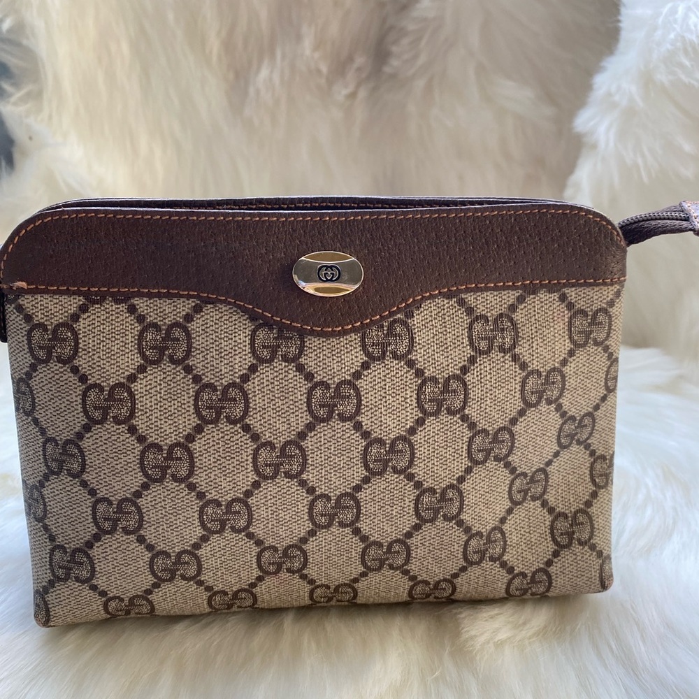 Gucci Supreme Beige and Brown Monogram Cosmetic Case